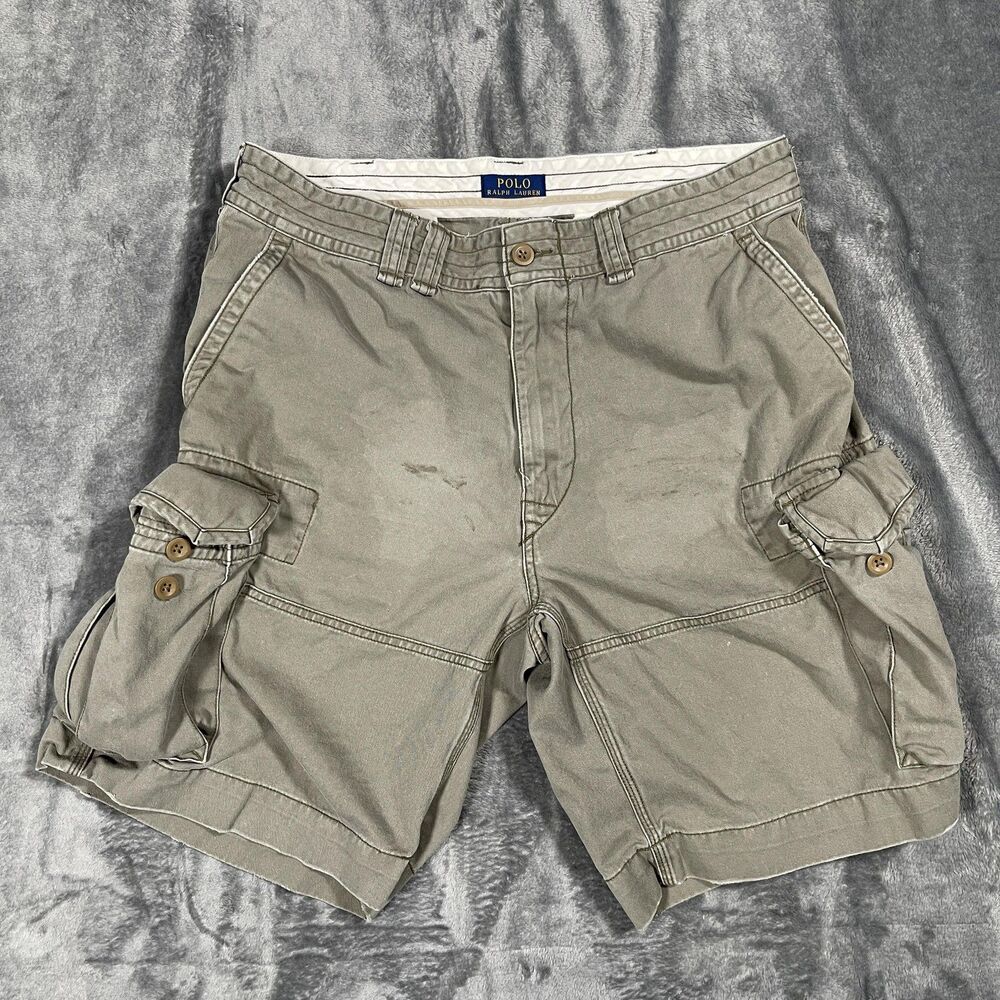 Polo Ralph Lauren Cargo Shorts Mens 36 Green Cotton Canvas Classic Pockets 10in